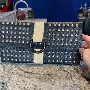 Expressions Black and Cream Studded Clutch